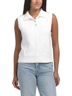 VINCE Wool Blend Cable Knit Polo Vest